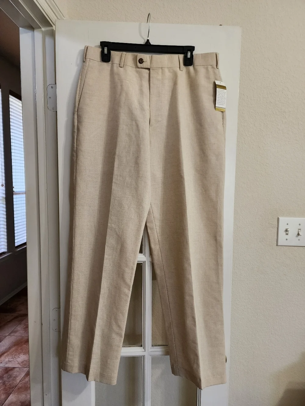 NWT A[X]IST Linen Cotton Flat Front Men's Pants 34x30 Beige Casual Dress